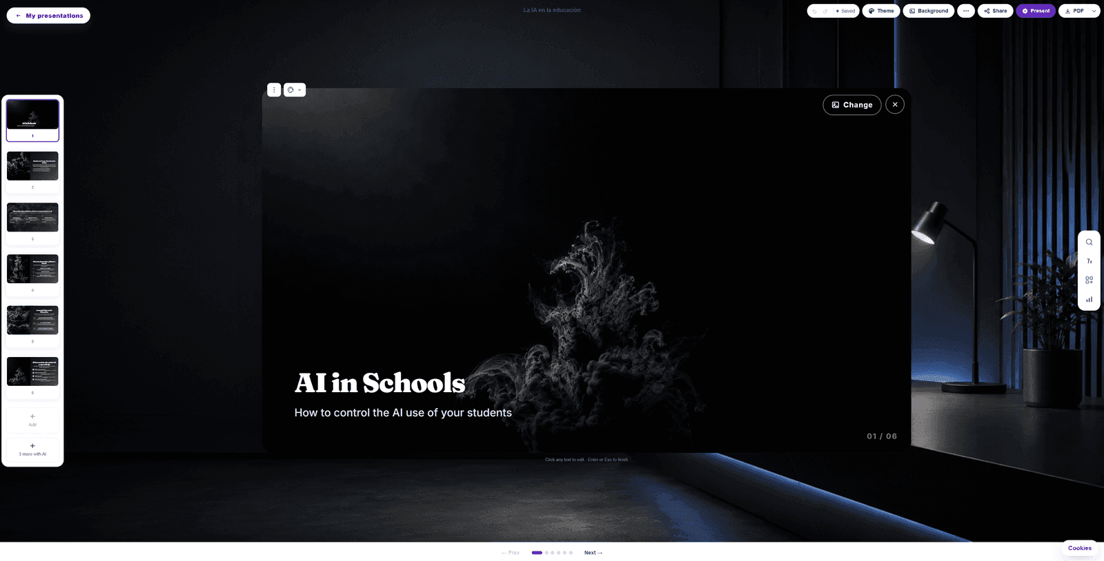 TeachAIFlow presentation editor: refine every slide after the AI generates it
