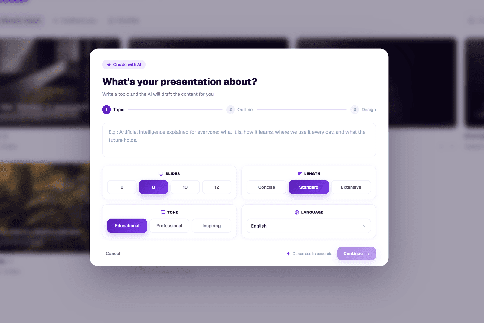 TeachAIFlow AI presentation generator: describe the lesson and generate slides