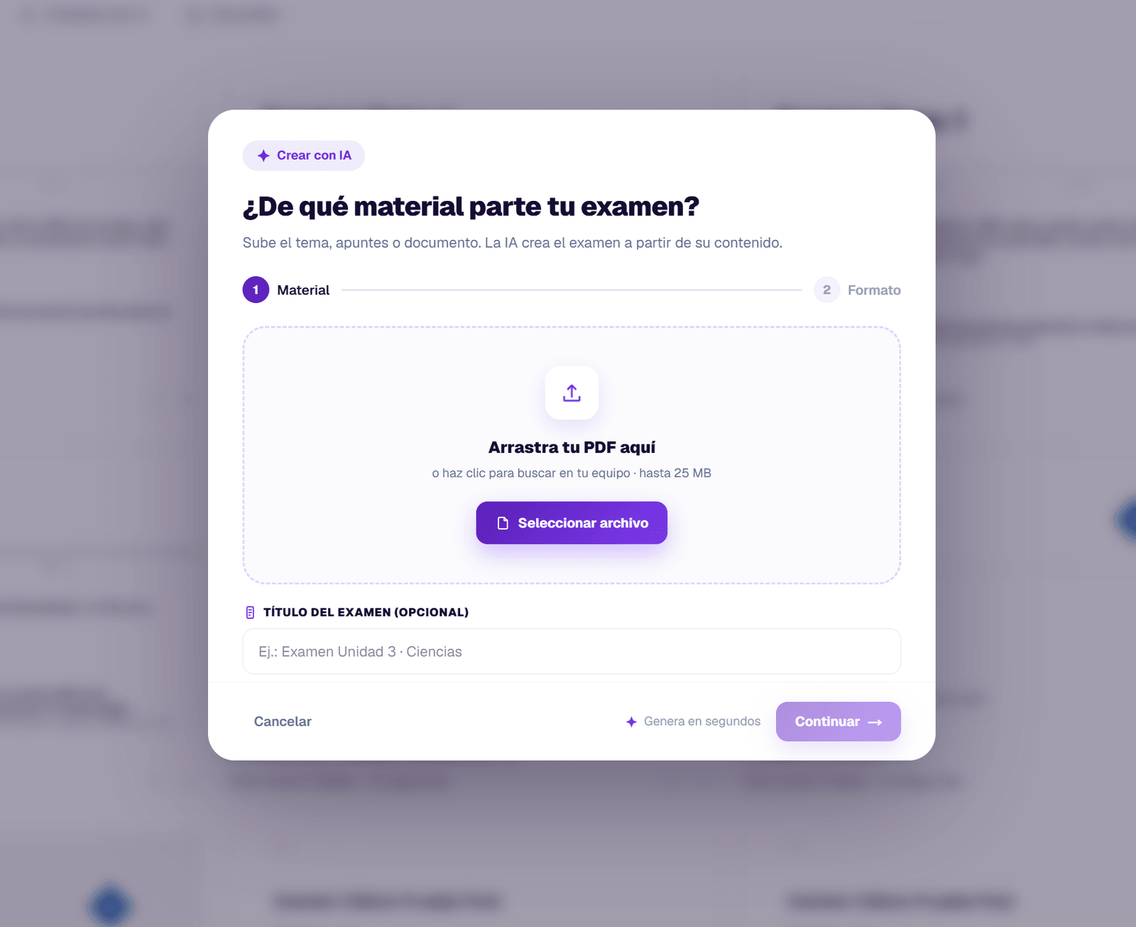 Generador de examenes con IA de TeachAIFlow: describe la evaluacion y genera el examen