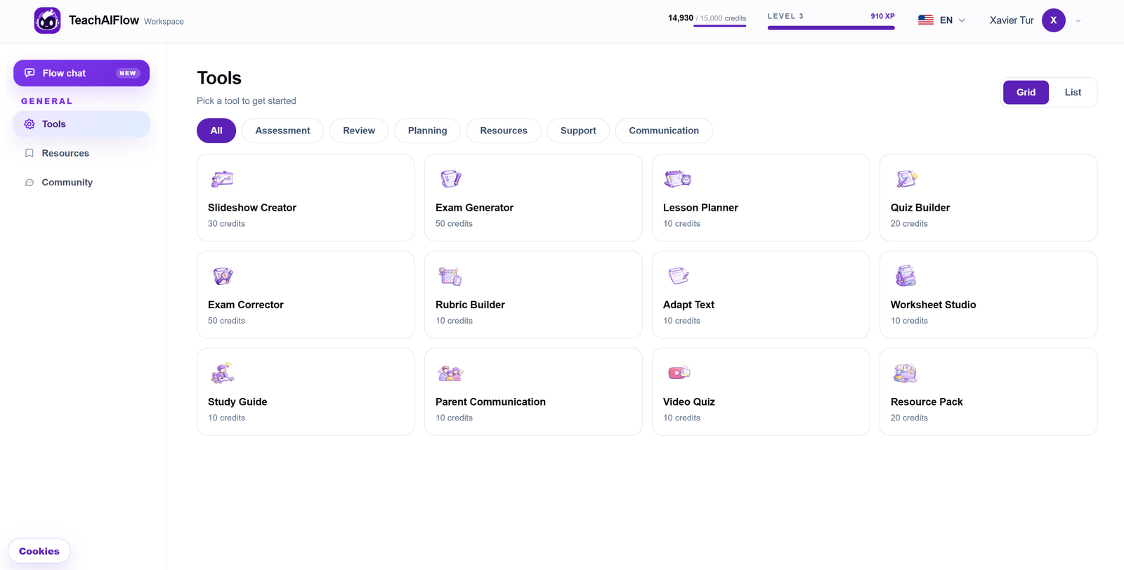 TeachAIFlow workspace — AI tools for teachers