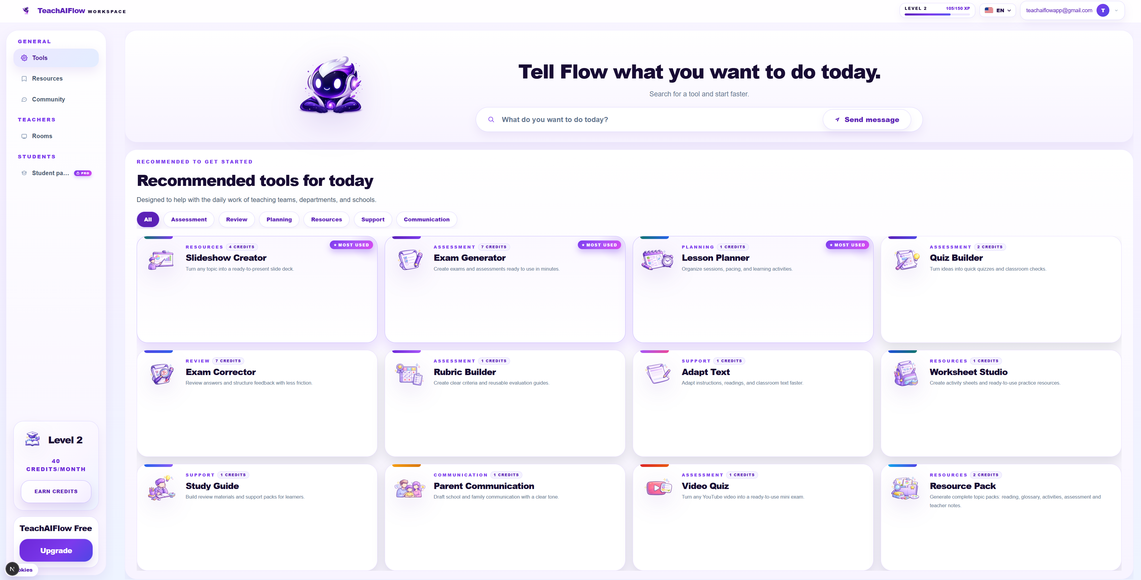 TeachAIFlow workspace — AI tools for teachers